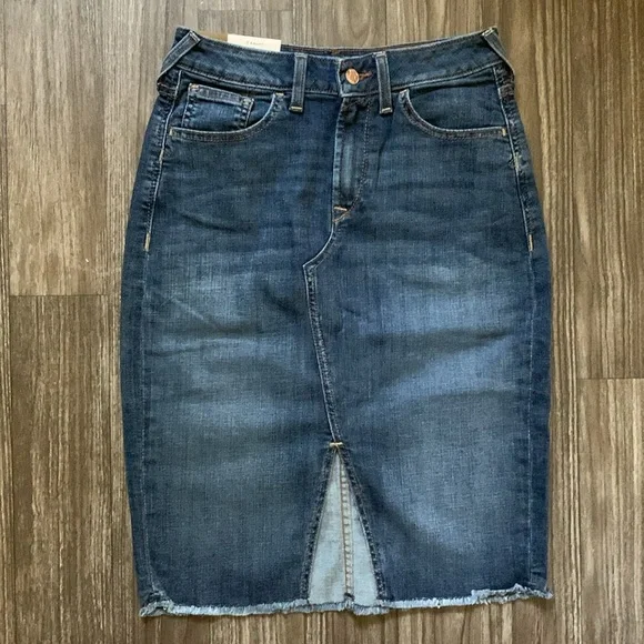 Ariat Denim Goldie High Rise Midi Jean Skirt w/ Slit - Picture 3 of 12